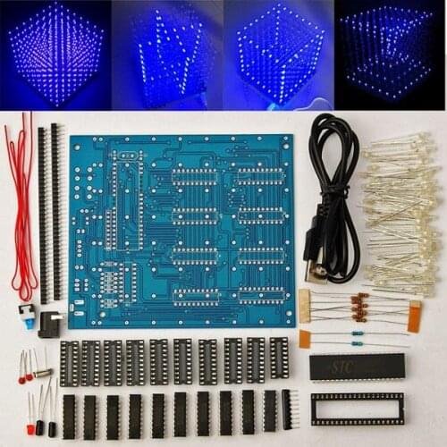 3D LED Square 8x8x8 LED Cu-be 3D Light Square Blue LED Electronic DIY Kit Tempered ability novelty news 3mm led