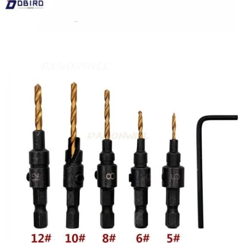 5pcs Countersink Drill Woodworking Drill Bit Set Drilling Pilot Holes For Screw Sizes #5 #6 #8 #10 #12