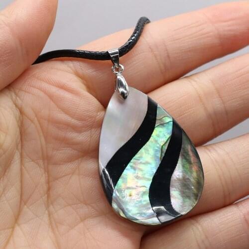 Natural Shell Necklace With Drop-Shaped Stripe Pendant Leather Cord 2MM Charms For Elegant Women Love Romantic Gift