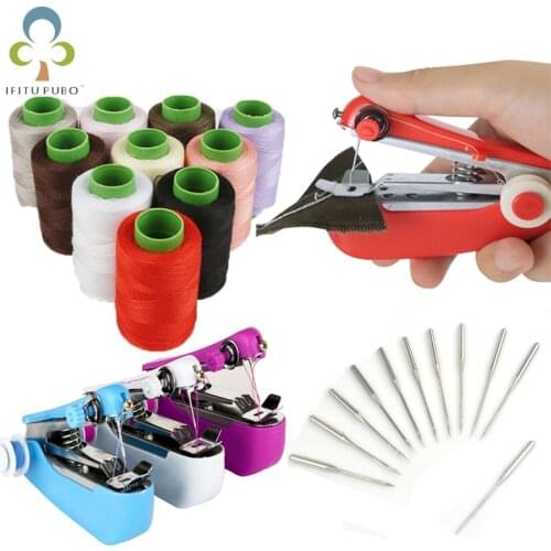 1set Portable Manual Sewing Machine Simple Operation Sewing Needle Sewing Cloth Fabric spare Sewing Threads Needlework Tool ZXH