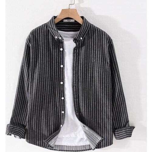 Autumn and spring pure cotton brushed stripe casual shirts men fashion comfortable shirt for men tops overhemd camisa