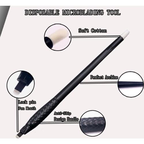 10Pcs Disposable Microblading pen 18U Permanent Makeup Eyebrow Manual Tattoo Pen 18pins needles embroidery blades with Brush