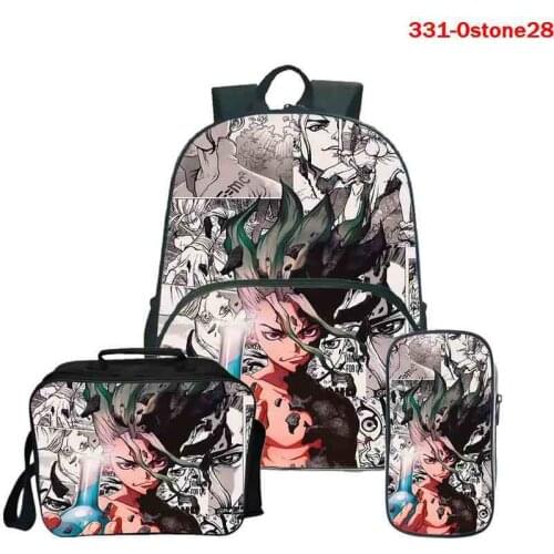 DR stone 3Pcs/Sets Backpack backpacks for Students Boys Girls Schoolbags Pencil Case 3d Bags Back to School Casaul Backpack