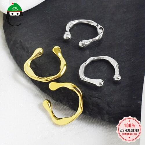 ElfoPlataSi Real 925 Sterling Silver Geometric irregularity Ear Cuff Clip On Earring For Women Wedding Jewelry Wholesale DS849