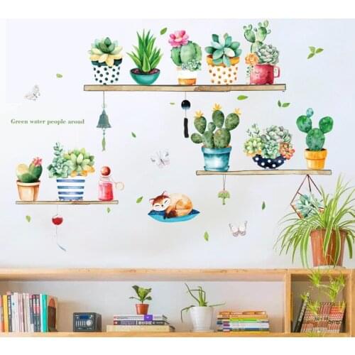 Nordic INS Style Cactus Potted Wall Sticker Living Room Bedroom Wardrobe Porch TV Background Decorative Decals DIY Art Mural