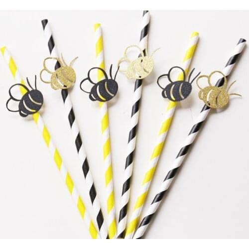 Bumble Bee Party Straws,Yellow and Black Party Straws.Mom to Be - Paper Party Straws