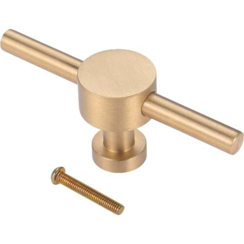 T Bar Knob Pure Copper Pull Handle with screw 90mm long Brushed Brass Golden Single Hole Door Cupboard Cabinet Drawer hardware