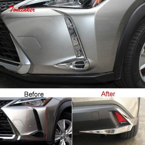 Tonlinker Exterior Car Front/Rear Foglight Cover Case Stickers for Lexus UX 2019-20 Car Styling 2 PCS ABS Chrome Cover stickers