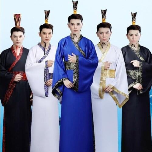 Ancient Chinese Cosplay Traditional Chinese Dance Clothing Long Sleeve Hanfu Male Satin Tang Dynasty Stage Costumes for Men