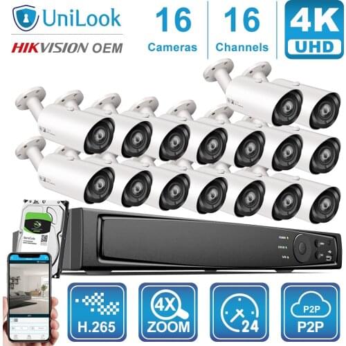 UnILook 16CH NVR 8/10/12/16Pcs 4K 8MP Bullet POE IP Camera NVR Kit 2.8-12mm 4X Security Audio Night Vision 30m Onvif H.265 P2P