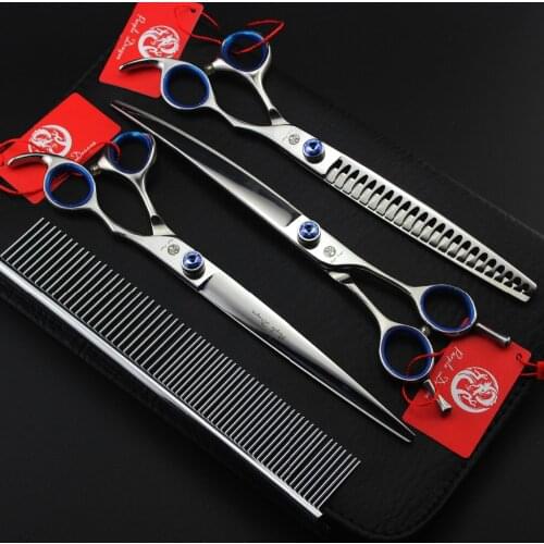High quality 8 INCH Professional Pet scissors sets,JP440C,61HRC,Straight & Thinning & Curved scissors sets with case 3 pcs