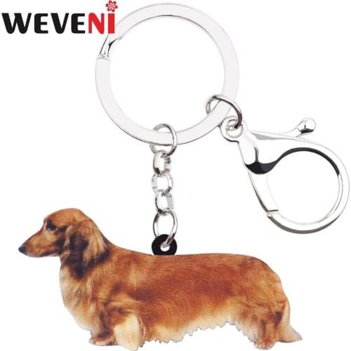 WEVENI Acrylic Cheap Cute Dachshund Dog Key Chains Keychain Trendy Jewelry For Women Girl Female Holder Charms Hot Gift 2018