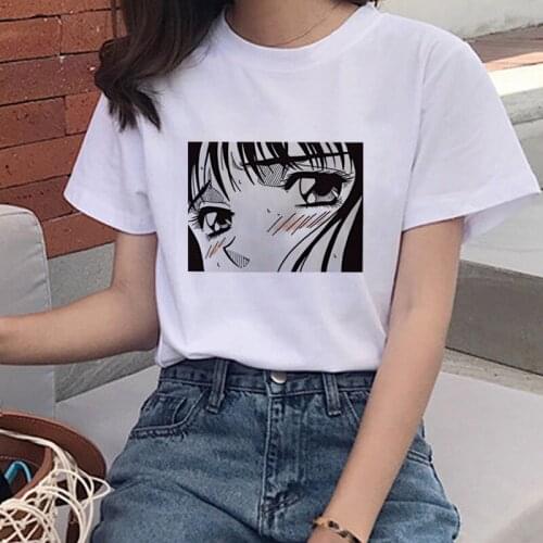 Tearful Girl Woman T-shirt Aesthetic Korean Style Graphic Harajuku T-shirt Tee Black Manga Anime White Womens T-shirt Clothes