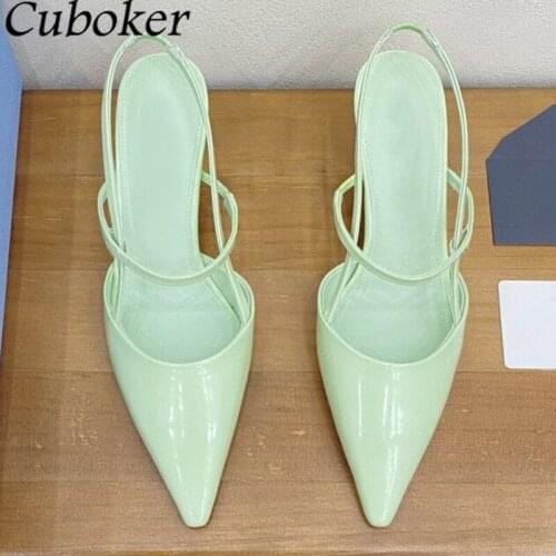 Sexy Pointed Toe Women Sandals Luxury Brand Runway Kitten Heel Patent Leather Ladies Slides Slingback Summer Dress Shoes Woman