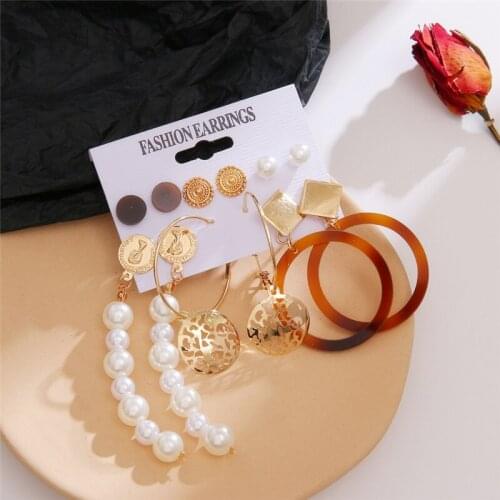 Boho Round Circle Acrylic Earrings For Women White Pearl Earrings Set Long Dangle Drop Earring Female Ear Jewelry 2020 Brincos