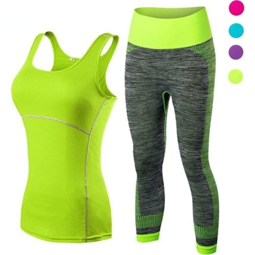 Ladies Sports Running Cropped Top 3/4 Leggings Yoga Gym Trainning Set Clothing workout fitness women yoga suit
