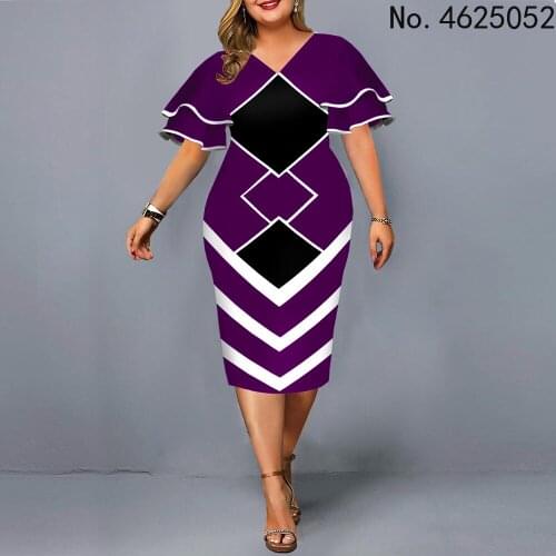 2021 Women Dress Elegant Geometric Print Evening Party Dress Casual Plus Size Office Bodycon Dress XL-5XL