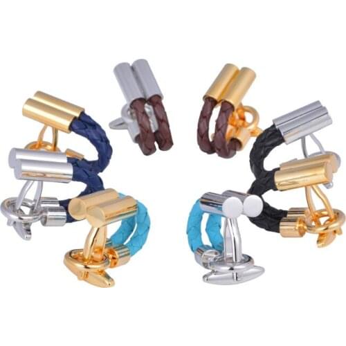 Gold Leather Chain Cufflinks Cuff link Weaving Cuff Button Gemelos Copper Made Gold/Silver Men Fashion Jewelry Accessory 10pair