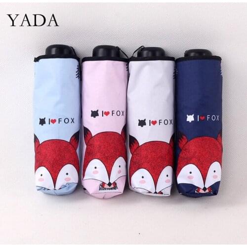 YADA 2020 Ins Lovely Anime Cartoon Fox Pattern 5-Folding Rainy Mini Umbrella For Women Anti-UV Small Parasol Umbrellas YD200302