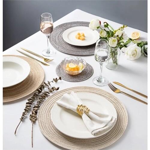 1/4PC Linen Napkins Round Design Table Napkins Ramie Insulation Pad Solid Placemats Linen Non Slip Table Mat Table Decoration