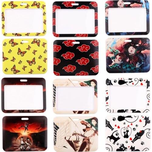 20pcs/lot BH1507 Blinghero Anime Card Holder Name Butterfly Credit Card Holder Neck Strap Identity Badge Cartoon Cat Lanyard