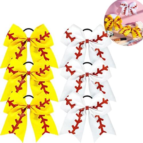 7inch Glitter Baseball /volleyball Cheer Bow hair clip for Girl Softball Cheerleading Hair Bow Ponytail Holder Accessories 20pcs