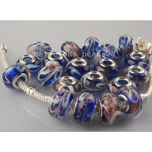 Free shipping Fashion Jewelry 20pcs Blue Murano Lampwork Beads Fits European Bracelet MC3538