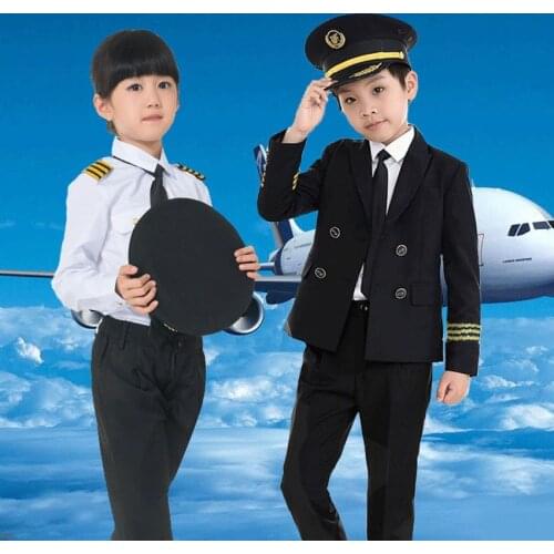 Children Boys Halloween Pilot Cosplay Costumes Carnival Party Wear Flight Attendant Dress for Kids Girls Team Performance