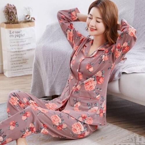 Fdfklak Home Suits Autumn New 2PCS Pajamas For Women Printing Long Sleeves Womens Homewear Casual L-4XL Large Size Sleepwear