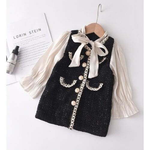 FOCUSNORM Autumn Princess Kids Girls Dress Outfits 2-8Y Ruffles Long Sleeve Patchwork Bowknot A-Line Dress