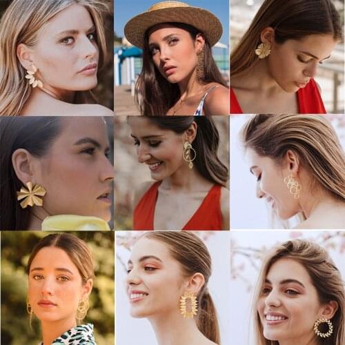 HuangTang 2021 NEW Gold Big Flowers Drop Earrings for Women Trendy Metal Floral Earrings Charmings Jewelry Gift Pendiente