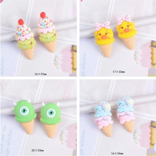 10Pcs Simulation Ice Cream Resin Cabochon Flatback Kawaii Fake Food Fit Phone Decoration DIY Embellishments Scrapbooking Crafts