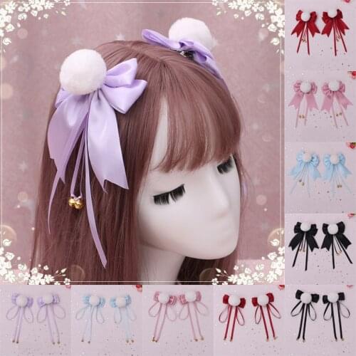 Kawaii Girls Lolita Headband Cat Ears Bow Tie Bell Head Hoop Anime Hair Band Lace Ribbon Headdress Cosplay Lolita Hair Accessory