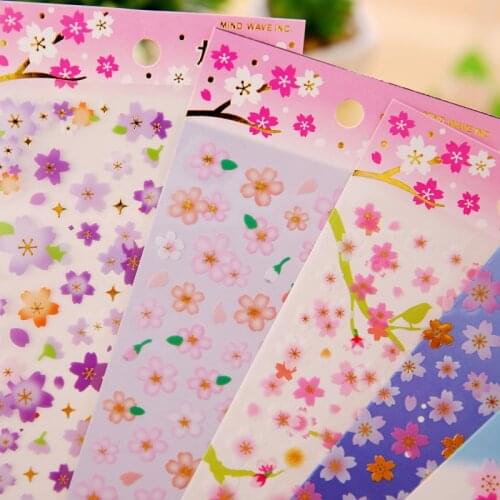 Colorful Cherry Blossom Stickers (3 Pieces=1 Set) Photo Decoration Frame Props DIY Floral Stickers Photo Album Accessories