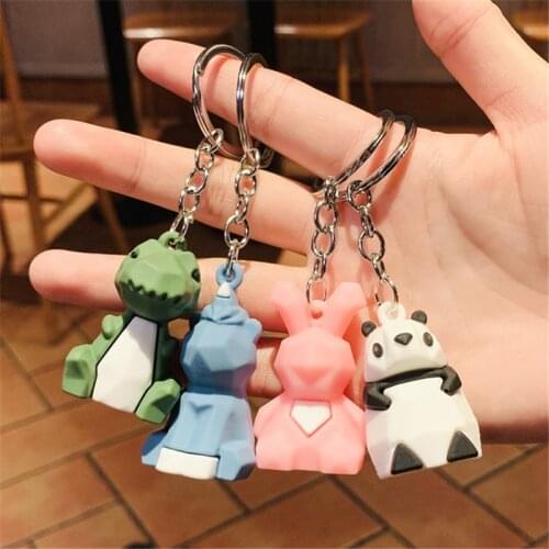 Creative Cartoon Geometric Faceted Dinosaur Panda Doll Keychain Couple Car Key Chain Backpack Hanging Gift