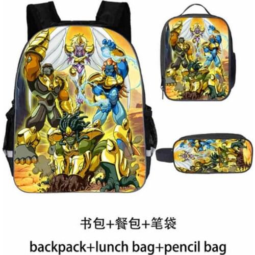 Gormiti 3pcs Set School Bag Gifts for Teenager Boy Girl Cartoon Anime Mochila Backpack Student Bookbag Satchel
