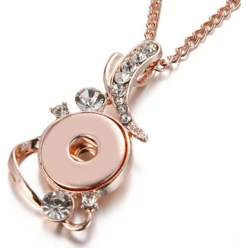 New Rose Gold Color Snap Pendant Necklace Ginger Crystal 18mm Snap Necklace Fit 18mm Snap jewelry Summer