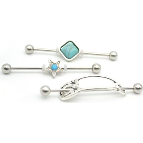 New Five Star Industrial Stud Earrings Scaffold Bar Ear Piercing Barbell Stud 316l Stainless Steel 14G Fahion Jewelry Pin