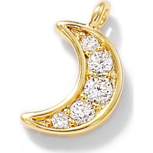 Factory wholesale Gold Color Brass and Zircon Moon Charms Pendants Necklace and Bracelet Earring Diy Jewelry Accessories