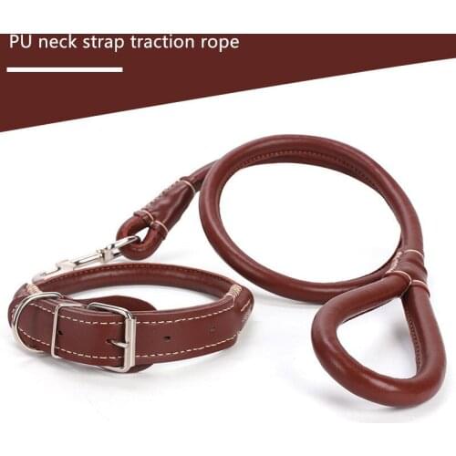 PU Leather Dog Collar and Leash Set Round Strong Pet Walking Training Leash for Small Medium Big Dog Pet Accessories