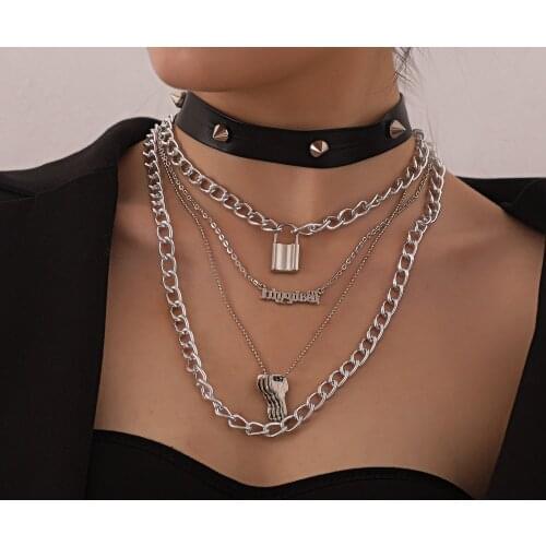 Chain necklace punk style cool sister fashion jewelry lock personality street photography birthday gift prom jewelry necklace