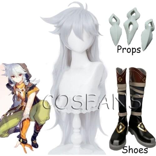 Genshin Impact Razor Cosplay 100cm Christmas Silver Gray Wig Cosplay Anime Cosplay Wigs Wigs Halloween Shoes and props