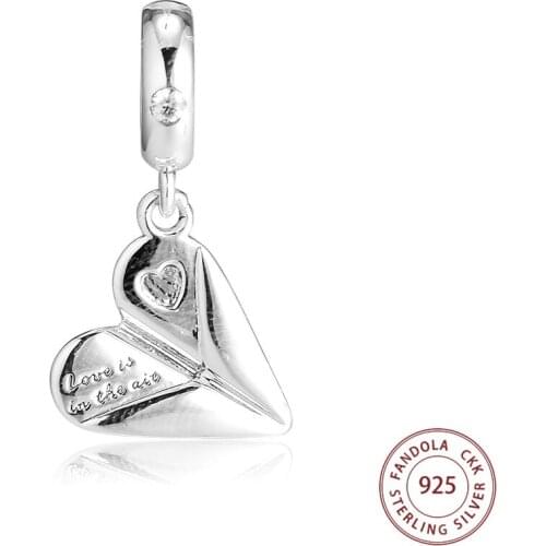 Fits Pandora Bracelet Charms 925 Sterling Silver Heart Paper Plane Dangle Beads Women DIY Jewelry Making Gift Kralen Wholesale