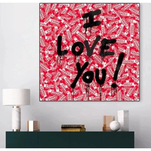 Pop Art I LOVE YOU Letter Canvas Painting Street Graffiti Art Posters and Print Wall Art Picture for Living Room Home Decoration