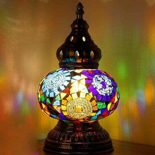 Mediterranean Night Light Turkish Mosaic Table Lamps for Bedside Bed Lamp LED Light Fixtures Retro Home Decor Table Lanterns
