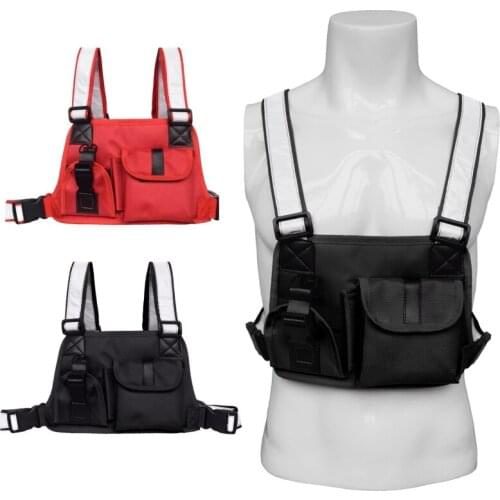 Men Women Tactical Vest Chest Bag Reflective Strap Radio Harness Chest Front Pack Pouch Holster Vest Bag