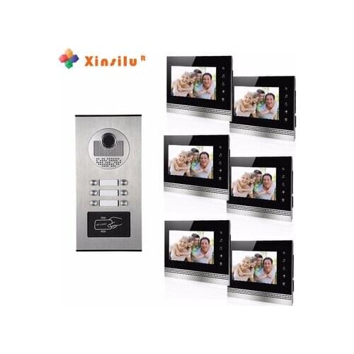 XINSILU New Arrival 6-apartments Intercom System Doorbell 6X7"Video Door Phone IR Camera w/t ID Card /Remote control Unlocking