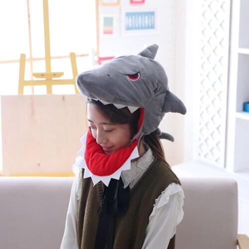 Funny Shark Hat Gray Cartoon Anime Headgear Animal Cosplay Men Women Party Festival Holidays Stage Performance Prop