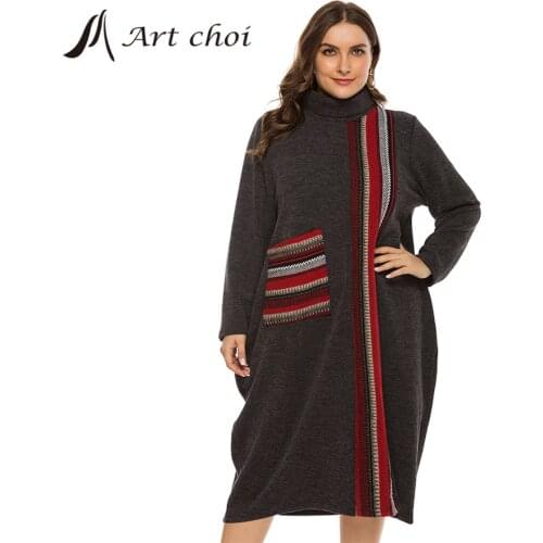 Spring Autumn Winter Women Casual Long Stripe Splice Dress Elagant Party Female Loose Skirt Garment Plus Size Oversize 5XL