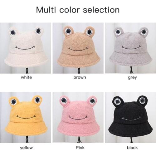 Winter Plush Bucket Hat Warm Faux Fur Fisherman Cap Windproof Hats Women All-match fashion cat ears lamb wool Caps Cycling Caps